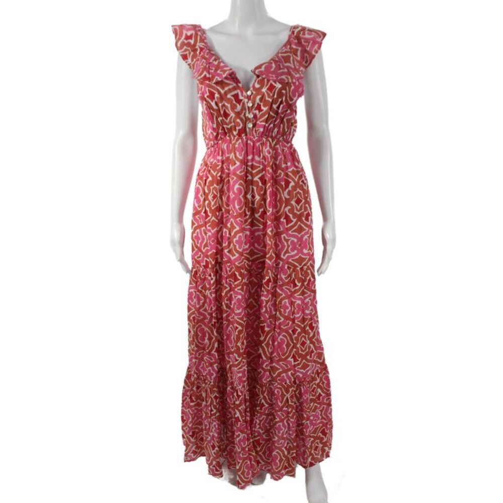 Roberta Roller Rabbit Womens Maxi Sundress Brown V-Neck Size M